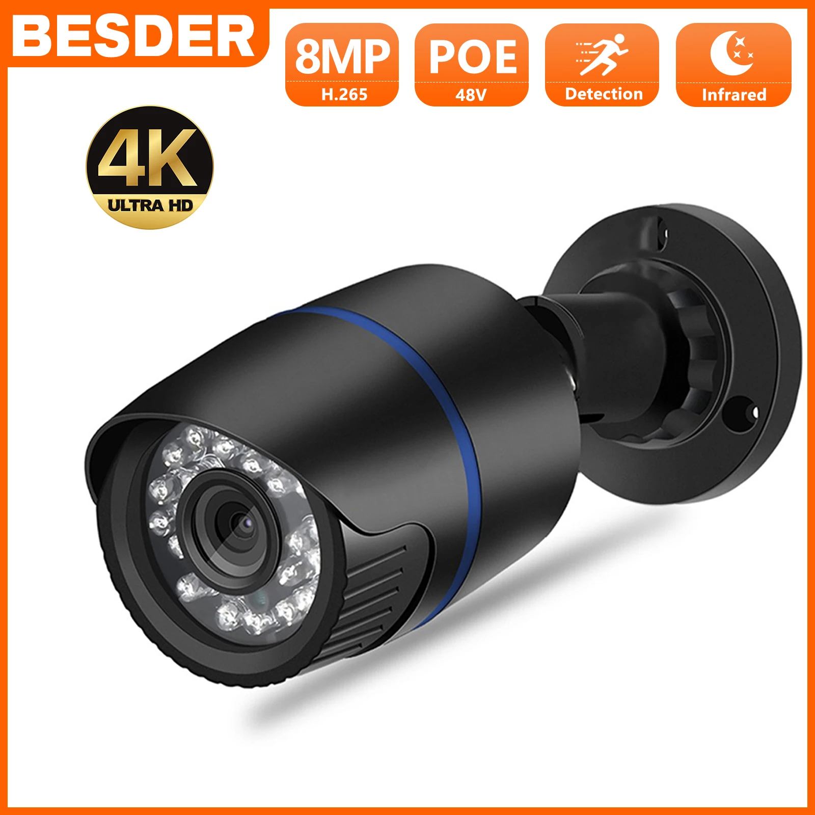 BESDER 8MP 4K Outdoor IP Camera 48V Poe 4MP Waterproof Plastic Shell Motion Detect P2P Bullet XMEye Wired CCTV Security Camera
BESDER 8MP 4K Outdoor IP Camera 48V Poe 4MP Waterproof Plastic Shell Motion Detect P2P Bullet XMEye Wired CCTV Security Camera