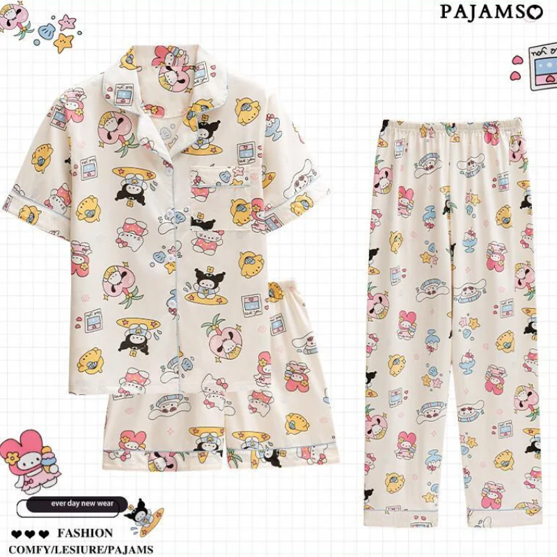 Комплект пижам Sanrio Hello Kitty для женщин: летний, весенний, осенний домашний костюм, одежда для сна с коротким рукавом, новый стиль, комплект для отдыха, топы
Комплект пижам Sanrio Hello Kitty для женщин: летний, весенний, осенний домашний костюм, одежда для сна с коротким рукавом, новый стиль, комплект для отдыха, топы