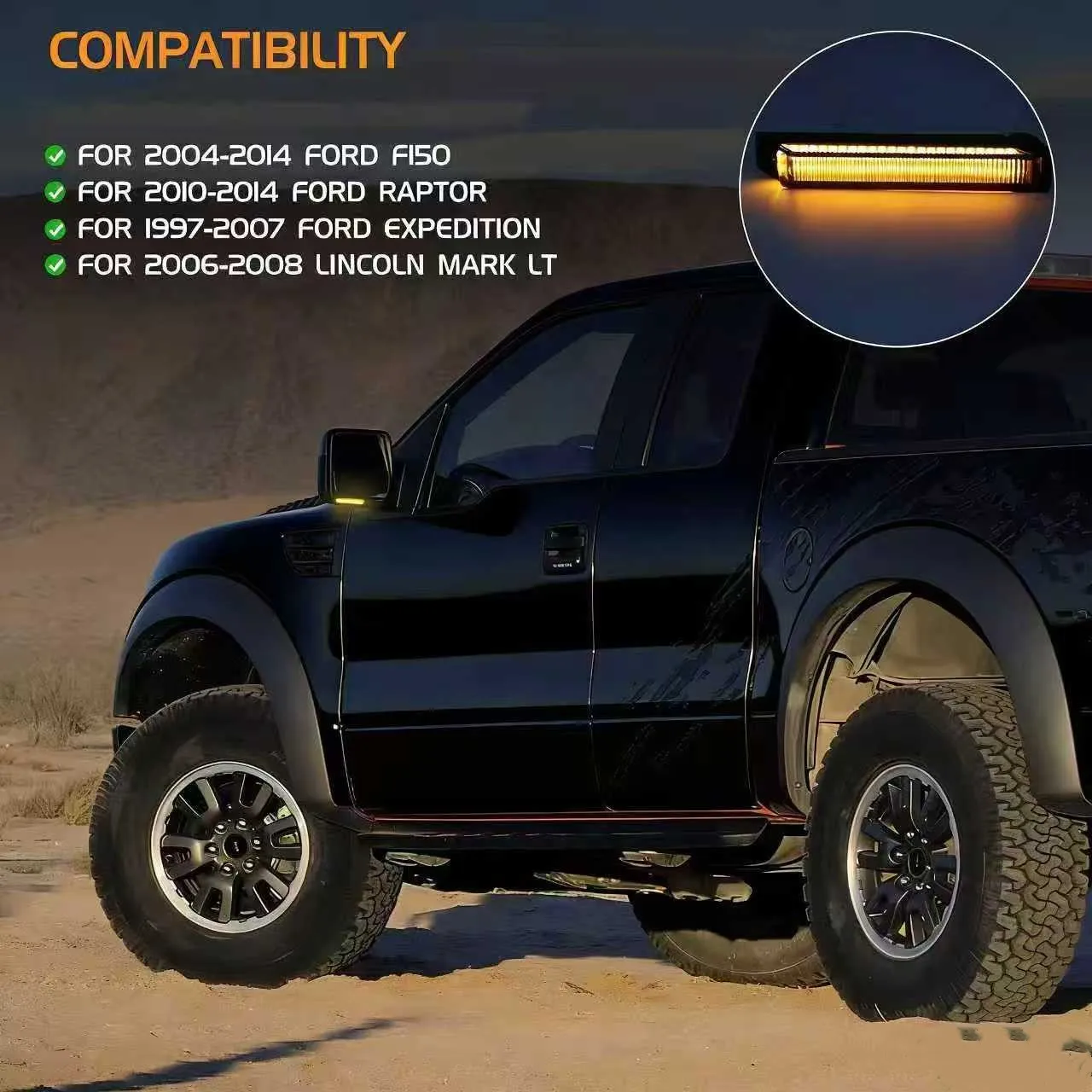 LED Rearview Mirror Turn Signal Light for Ford F150 2004-2014 Raptor 2010-2014 Expedition 1997-2007 Lincoln Mark LT 2006-2008
LED Rearview Mirror Turn Signal Light for Ford F150 2004-2014 Raptor 2010-2014 Expedition 1997-2007 Lincoln Mark LT 2006-2008