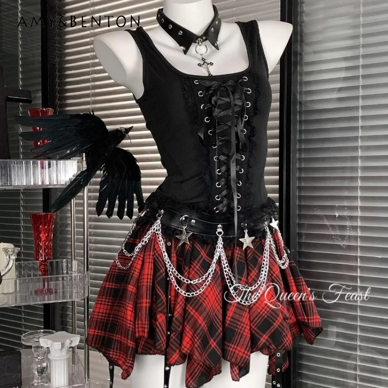 2025 Spring Summer Women's Top Sweet Cool Hot Girl Straps Plastic Waist Sexy Tees Thin Y2k Irregular Red Plaid Skirt Suit Ladies
2025 Spring Summer Women's Top Sweet Cool Hot Girl Straps Plastic Waist Sexy Tees Thin Y2k Irregular Red Plaid Skirt Suit Ladies