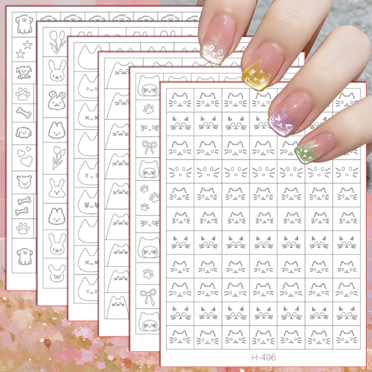 3 to 12 Sheets Cat Face Nail Stencil Stickers Self Adhesive Cute Animal Pattern Nail Art Guide Decals for DIY Manicure
3 to 12 Sheets Cat Face Nail Stencil Stickers Self Adhesive Cute Animal Pattern Nail Art Guide Decals for DIY Manicure