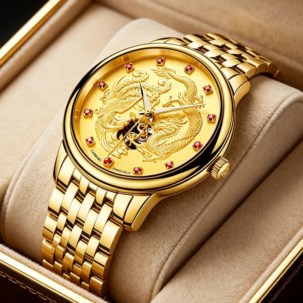 Carnival Brand High-End Gold Mechanical Watch Men Stainless Steel Waterproof Luminous Hollow Watches Mens Skeleton Wristwatches
Carnival Brand High-End Gold Mechanical Watch Men Stainless Steel Waterproof Luminous Hollow Watches Mens Skeleton Wristwatches