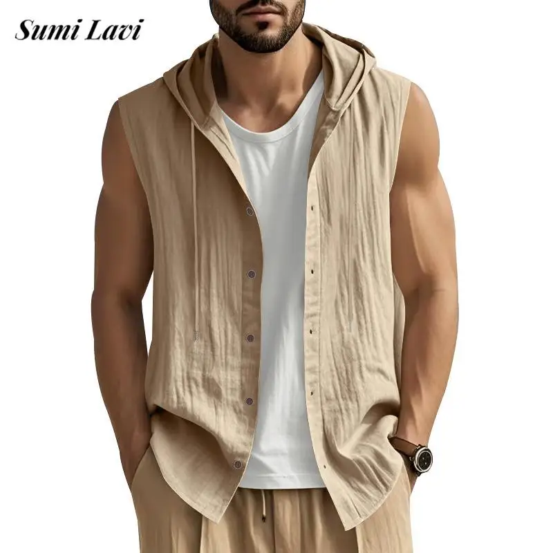Outdoor Casual Mens Breathable Linen Tank Tops Vintage Button-up Hooded Vest Shirt Men Spring Summer Fashion Sleeveless Camisole
Outdoor Casual Mens Breathable Linen Tank Tops Vintage Button-up Hooded Vest Shirt Men Spring Summer Fashion Sleeveless Camisole