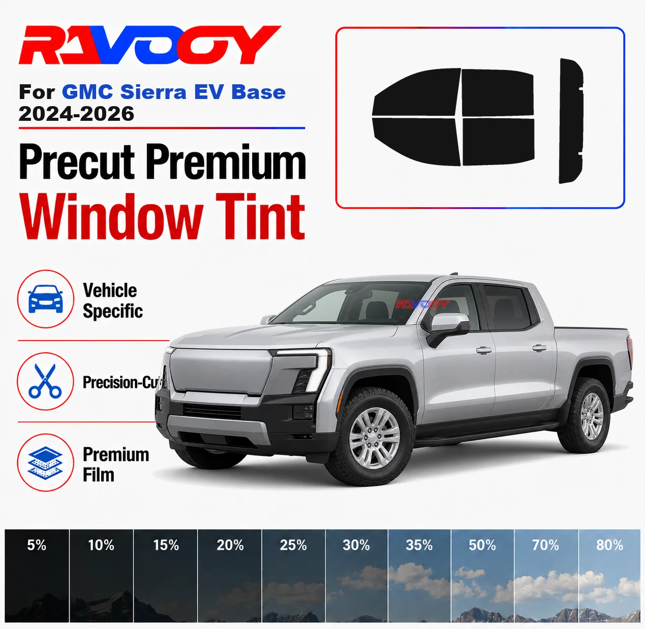 Premium Precut Window Tint Kit Front Rear Windows Rear Windshield For GMC Sierra EV Base 2024-2026 Car Solar Nano Ceramic Film
Premium Precut Window Tint Kit Front Rear Windows Rear Windshield For GMC Sierra EV Base 2024-2026 Car Solar Nano Ceramic Film