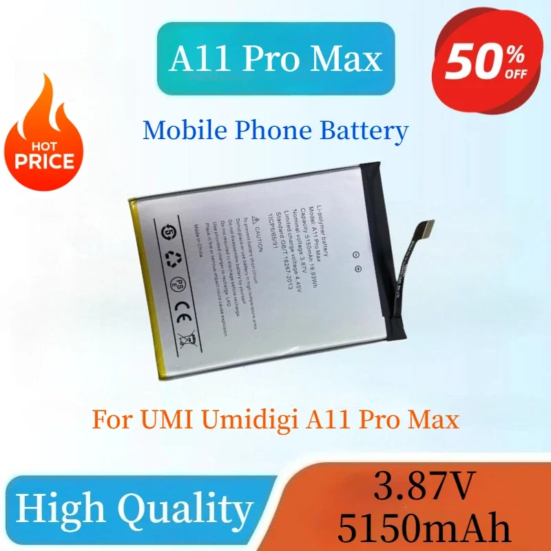 High Capacity New 3.87V 5150mAh Mobile Phone Battery For UMI Umidigi A11 Pro Max A11ProMax Replaceable Battery
High Capacity New 3.87V 5150mAh Mobile Phone Battery For UMI Umidigi A11 Pro Max A11ProMax Replaceable Battery
