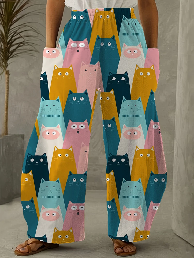 Women's Casual Pants Plus Size Wide Leg Pants Retro Cat Print Street Style Elegant Women's Pants Sporty Women's Lantern Pants
Women's Casual Pants Plus Size Wide Leg Pants Retro Cat Print Street Style Elegant Women's Pants Sporty Women's Lantern Pants