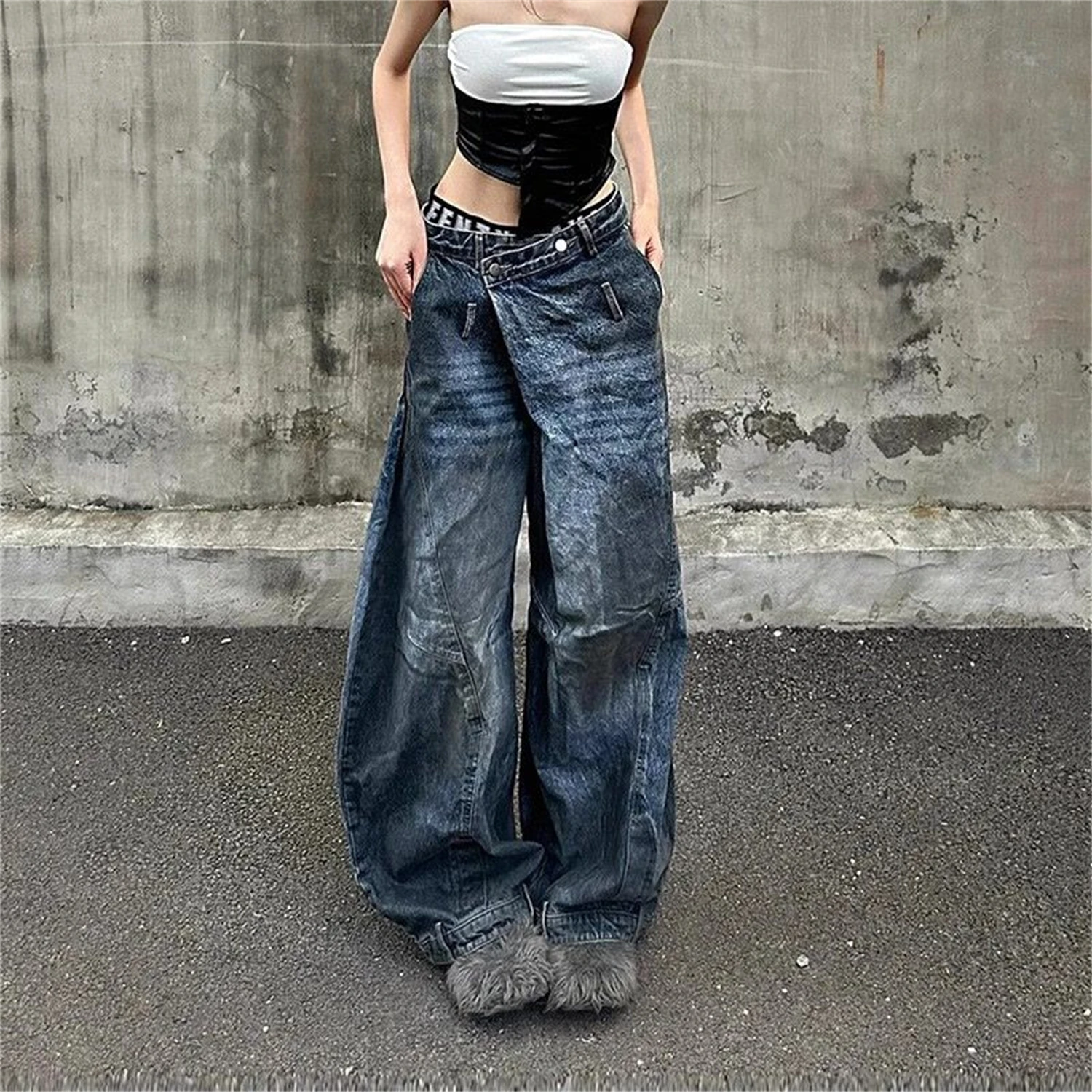 Women's Baggy Jeans Vintage Washed Denim Pants Unique Asymmetric Cut Streetwear Y2K Fashion Loose Casual Wide Leg Trousers
Women's Baggy Jeans Vintage Washed Denim Pants Unique Asymmetric Cut Streetwear Y2K Fashion Loose Casual Wide Leg Trousers