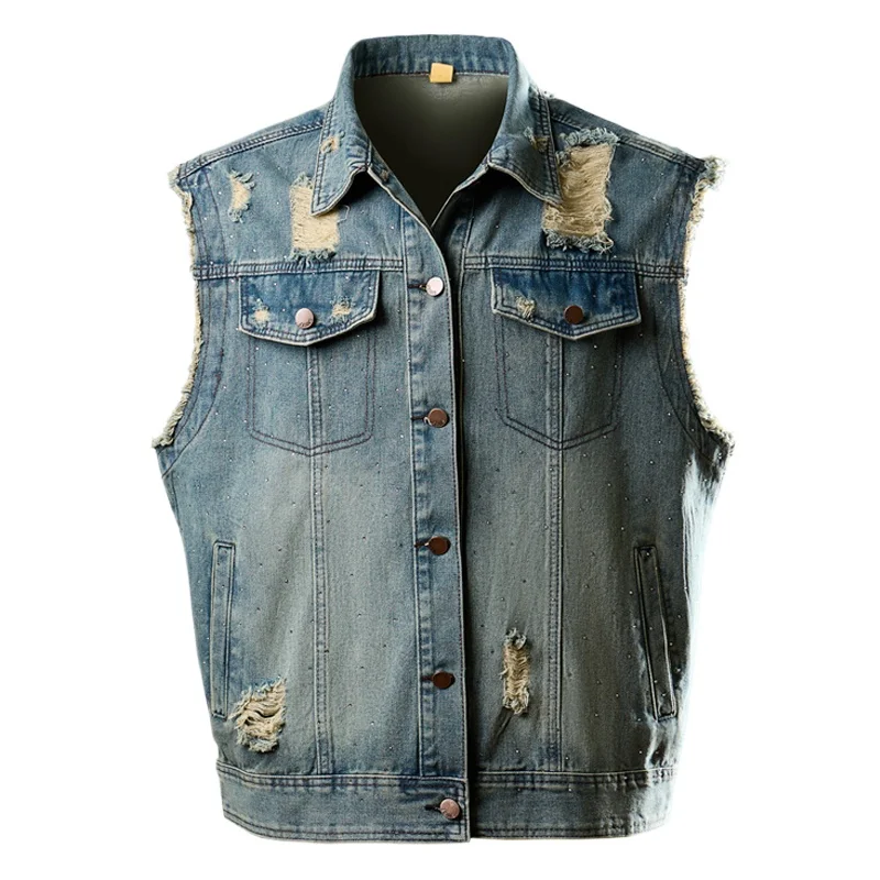 Vinatge Men's Punk Rock Denim Vest 2025 Ripped Pockets Designer Hole Hip Hop Cowboy Sleeveless Jacket Biker Men Loose Vests Tops
Vinatge Men's Punk Rock Denim Vest 2025 Ripped Pockets Designer Hole Hip Hop Cowboy Sleeveless Jacket Biker Men Loose Vests Tops
