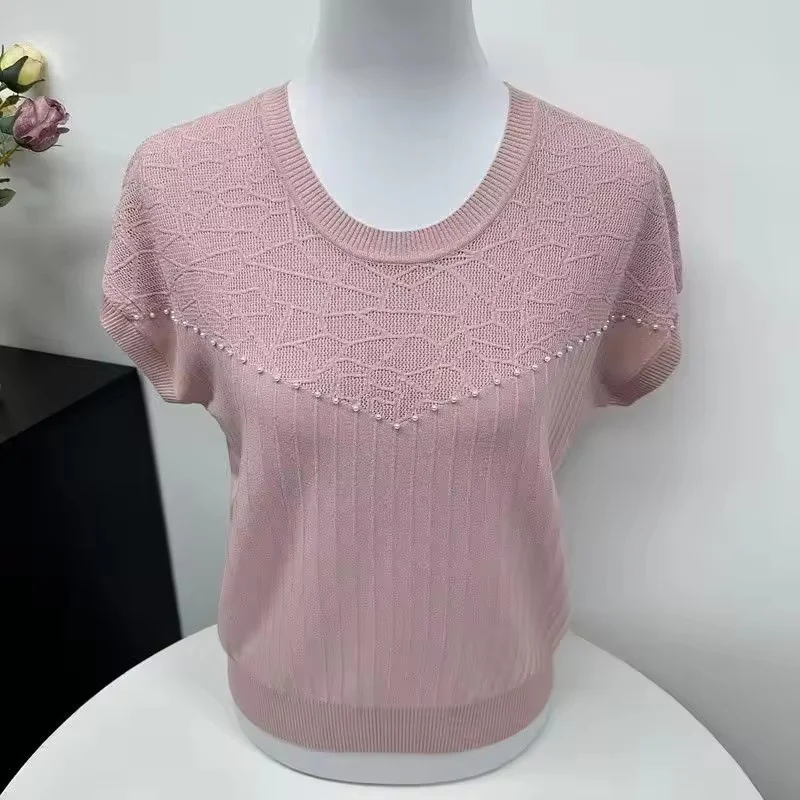 Short-sleeved Knitted Sweater Women Summer Middle-aged and Elderly Women's Ice Silk New Mother's Knitwear Pullovers Tops Ladies
Short-sleeved Knitted Sweater Women Summer Middle-aged and Elderly Women's Ice Silk New Mother's Knitwear Pullovers Tops Ladies
