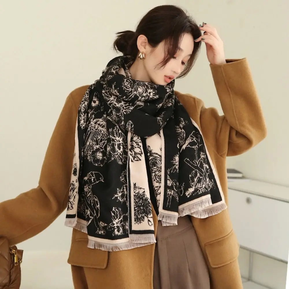 Elegant Flower Printed Scarf Warm Imitation Cashmere Cashmere Tassel Scarves Korean Style Scarves Thick Blanket Large Shawl Girl
Elegant Flower Printed Scarf Warm Imitation Cashmere Cashmere Tassel Scarves Korean Style Scarves Thick Blanket Large Shawl Girl