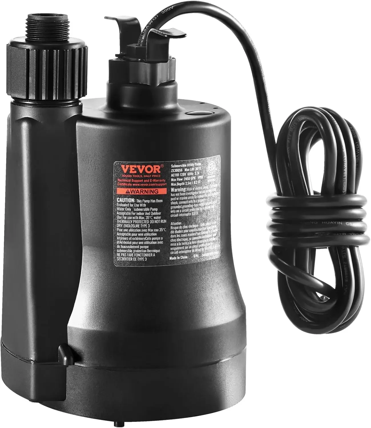 Sump Pump Submersible, 1/3 HP, 2450 GPH High Flow, 30 ft Head, Submersible Water Pump, Thermoplastic Sump Pump with 10 ft
Sump Pump Submersible, 1/3 HP, 2450 GPH High Flow, 30 ft Head, Submersible Water Pump, Thermoplastic Sump Pump with 10 ft