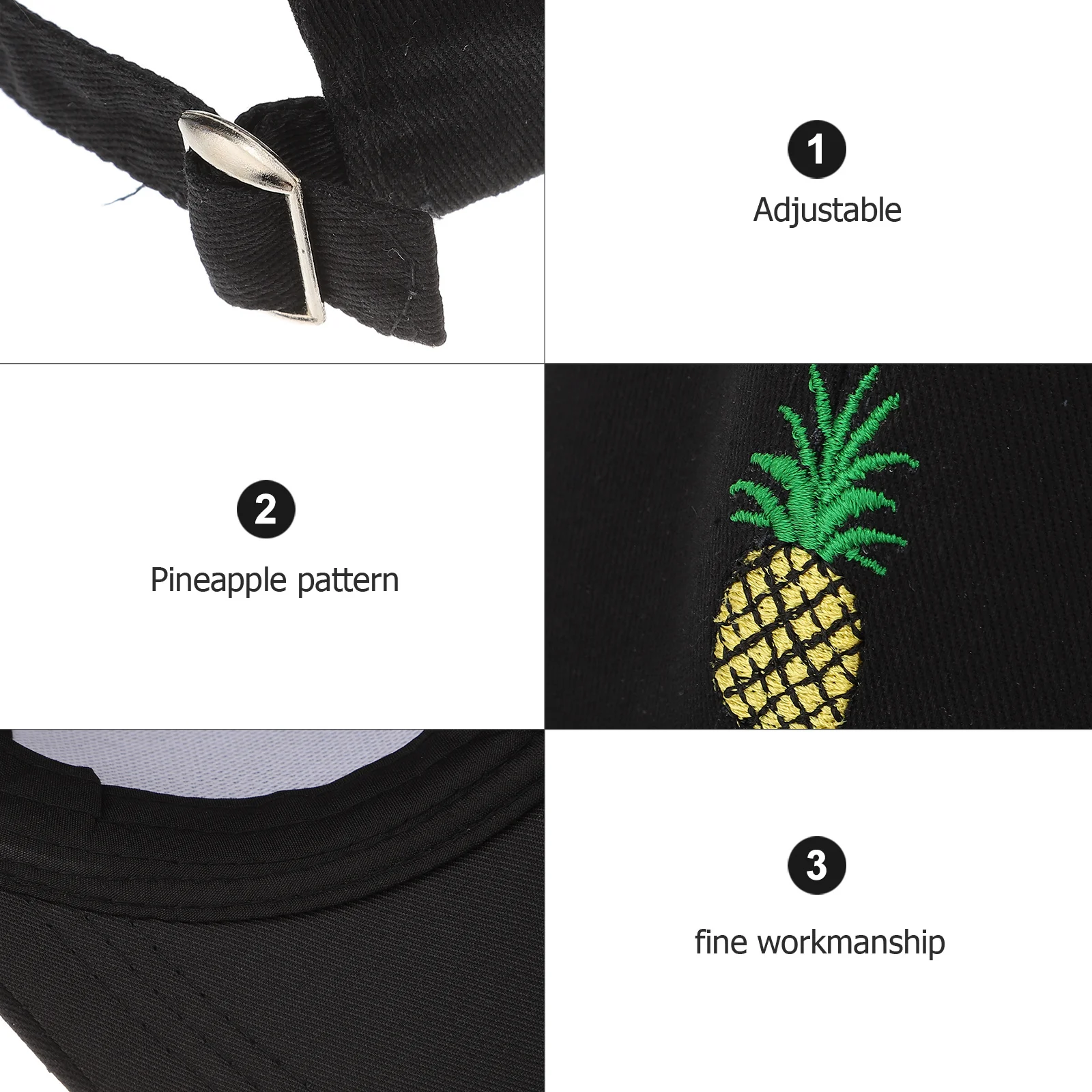 Pineapple Embroidery Twill Cotton Black Peaked Baseball Low Profile Cap Adjustable Outdoor Sun Hat Pineapple Peaked Cap
Pineapple Embroidery Twill Cotton Black Peaked Baseball Low Profile Cap Adjustable Outdoor Sun Hat Pineapple Peaked Cap