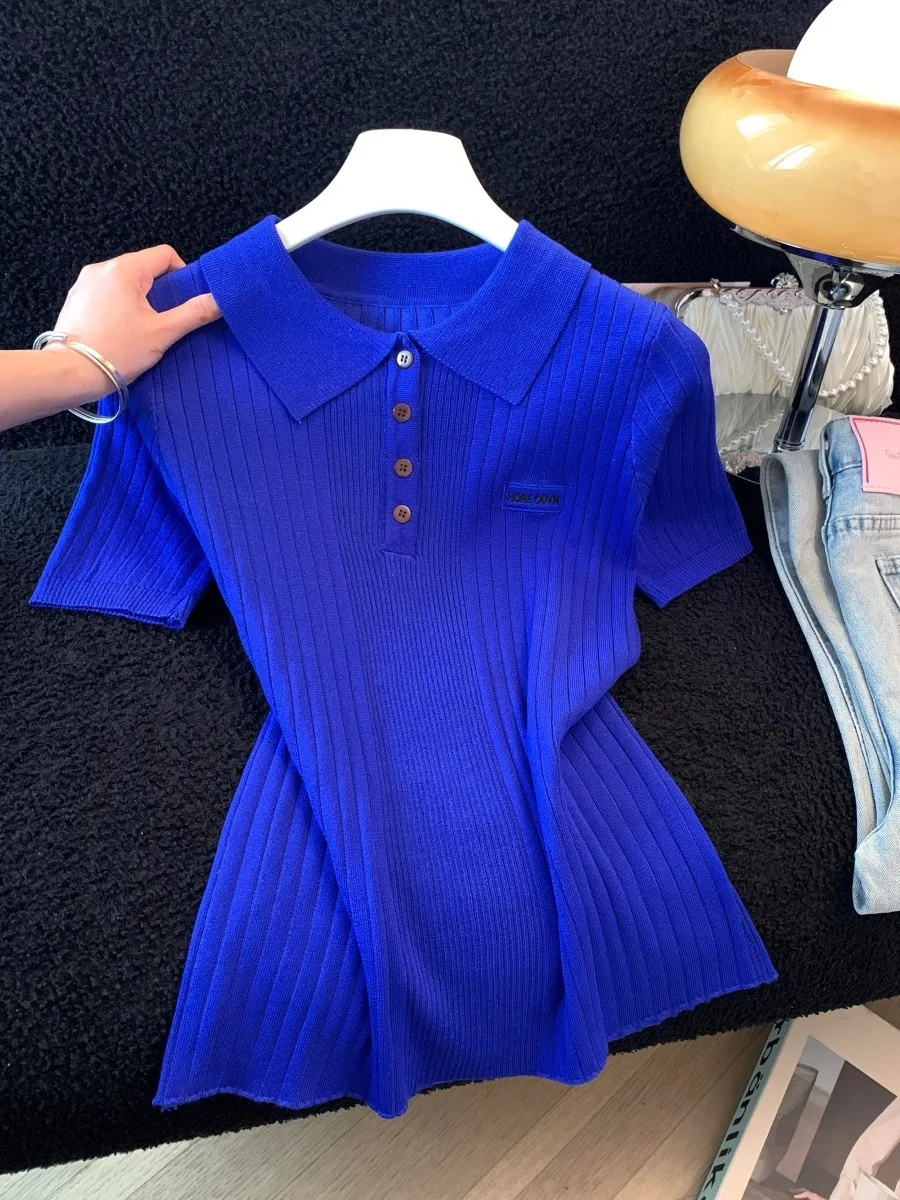 Summer Thin Knitted Shirt Women's Slim Fit Short Sleeve Turn-down Collar Breathable Comfortable Regular Shoulder Base Layer
Summer Thin Knitted Shirt Women's Slim Fit Short Sleeve Turn-down Collar Breathable Comfortable Regular Shoulder Base Layer