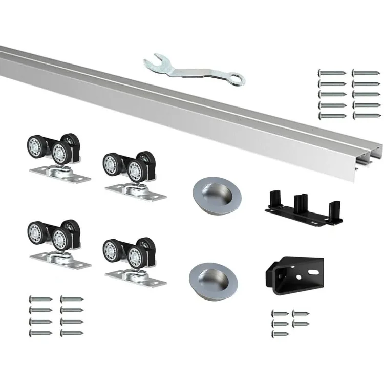 96" Ceiling Mount Box Rail Bypass Hardware Kit for 2 Closet Doors, Aluminum Silver Wardrobe Pocket System, Kit with Finger
96" Ceiling Mount Box Rail Bypass Hardware Kit for 2 Closet Doors, Aluminum Silver Wardrobe Pocket System, Kit with Finger