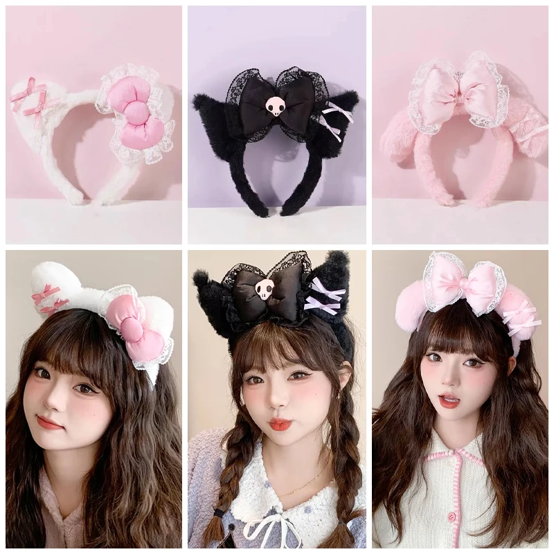 Повязка на голову с розовым бантом My Melody и черной плюшевой заколкой Kuromi для костюма на Хэллоуин, аксессуар для волос Kawaii, обруч для волос для косплея
Повязка на голову с розовым бантом My Melody и черной плюшевой заколкой Kuromi для костюма на Хэллоуин, аксессуар для волос Kawaii, обруч для волос для косплея