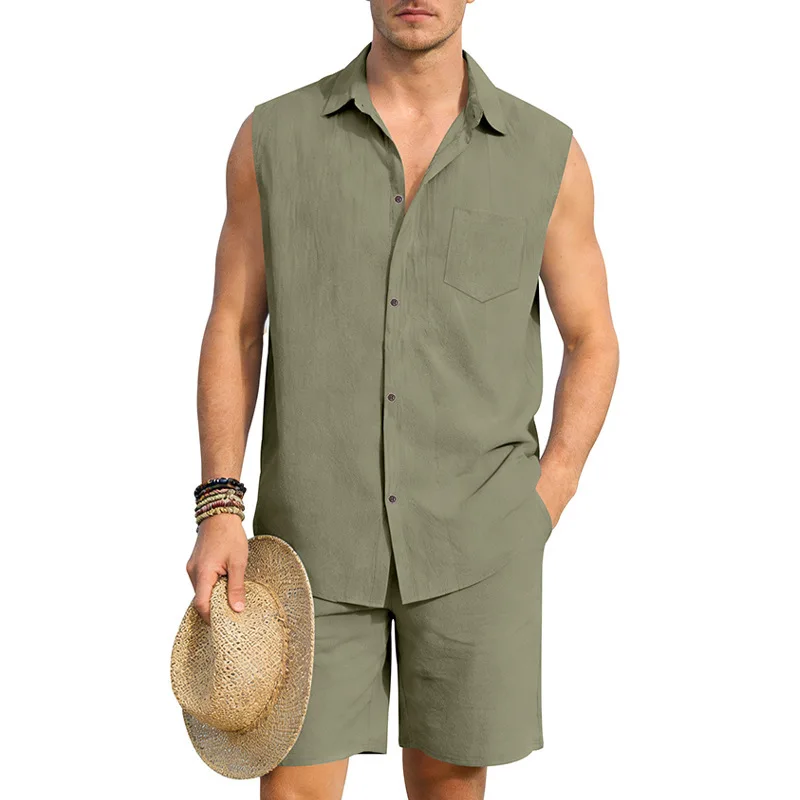 2026 Summer Men's Hawaiian Print Linen Suit Casual Sleeveless Collared Shirt And Shorts Set for Beach And Leisure
2026 Summer Men's Hawaiian Print Linen Suit Casual Sleeveless Collared Shirt And Shorts Set for Beach And Leisure