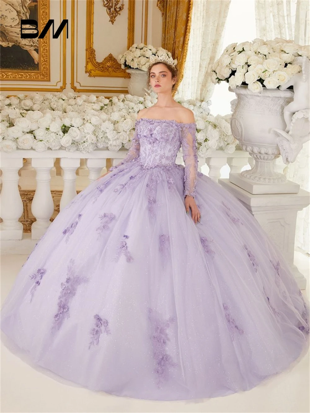 Corset Ball Gown Women Sweet 15 Dress, Quinceanera Dresses 16 Party Gown, Long Off Shoulder Sleeves, Beaded Flower Appliques
Corset Ball Gown Women Sweet 15 Dress, Quinceanera Dresses 16 Party Gown, Long Off Shoulder Sleeves, Beaded Flower Appliques