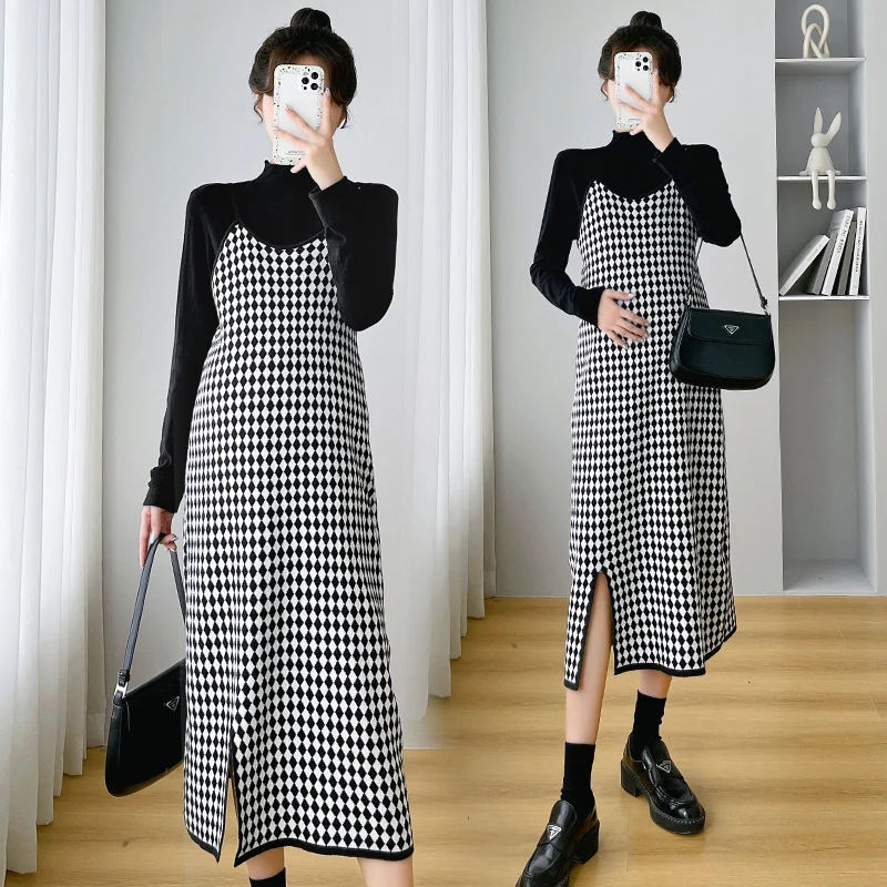 Autumn Winter Fashion Plaid Knitted Maternity Sling Dress Black Shirt Sets Elegant A Line Clothes for Pregnant Women Pregnancy
Autumn Winter Fashion Plaid Knitted Maternity Sling Dress Black Shirt Sets Elegant A Line Clothes for Pregnant Women Pregnancy