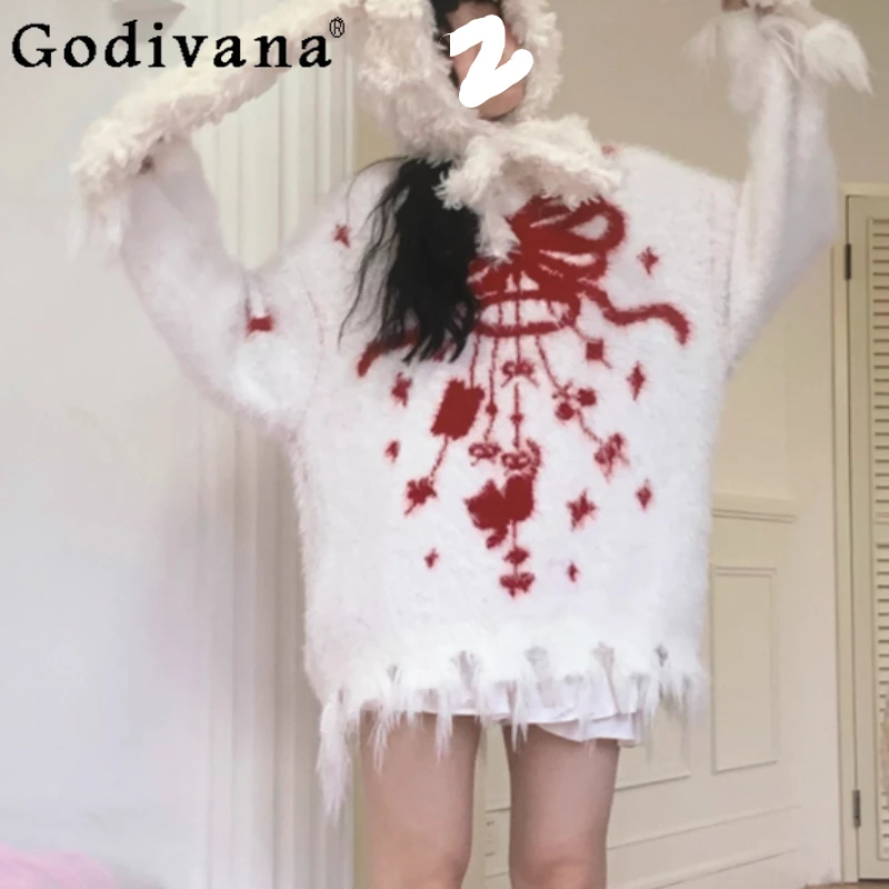 Christmas Autumn Winter Round Neck Sweet Bow Long Sleeve Loose Pullover Sweater Girl Tassel Versatile Age-reducing Knitted Top
Christmas Autumn Winter Round Neck Sweet Bow Long Sleeve Loose Pullover Sweater Girl Tassel Versatile Age-reducing Knitted Top