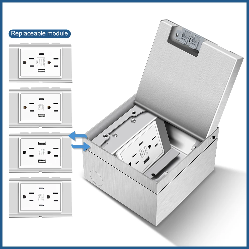 VISWE Dual US Outlets Recessed Ground Socket, Stainless Steel Floor Box 130mm Size, with USB Type-C Fast Charging
VISWE Dual US Outlets Recessed Ground Socket, Stainless Steel Floor Box 130mm Size, with USB Type-C Fast Charging
