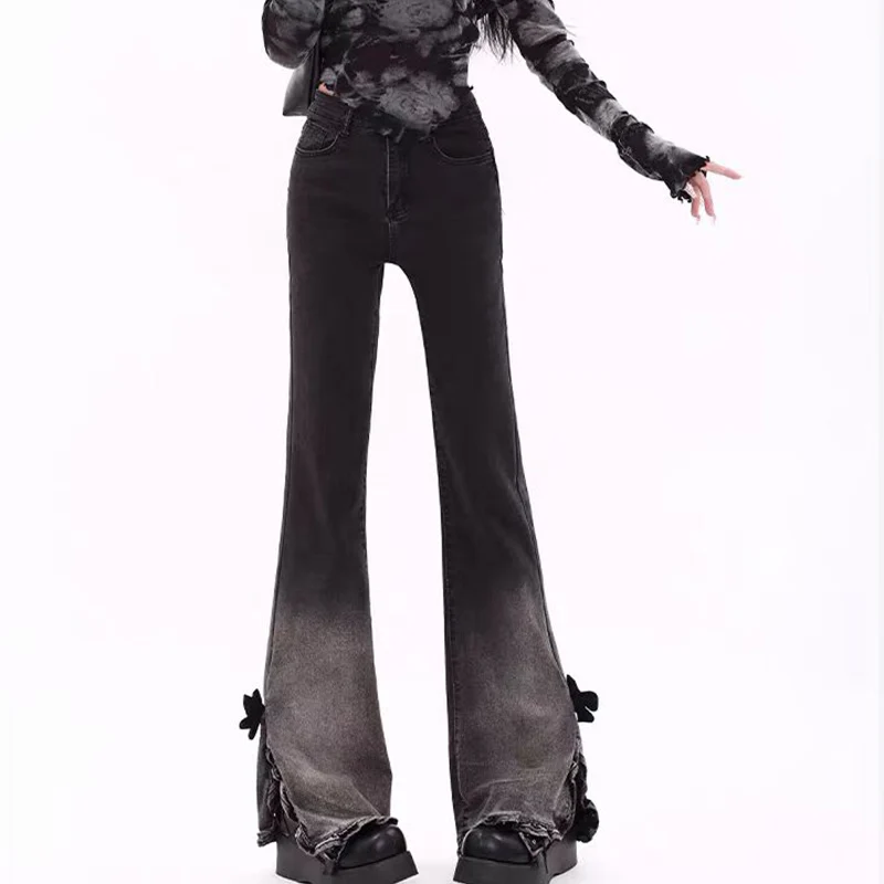 Korean Bowknot Detor Flare Jeans Women Spring Autumn Y2K Gradient Color Split Jeans Woman Slim Fit High Waist Pants Mujer
Korean Bowknot Detor Flare Jeans Women Spring Autumn Y2K Gradient Color Split Jeans Woman Slim Fit High Waist Pants Mujer