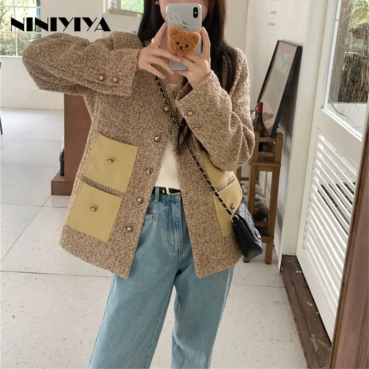 French Elegant New Women Tops Tweed Jacket Patchwork Design V Neck Long Sleeve Single Breasted Loose Straight Jackets Coats
French Elegant New Women Tops Tweed Jacket Patchwork Design V Neck Long Sleeve Single Breasted Loose Straight Jackets Coats
