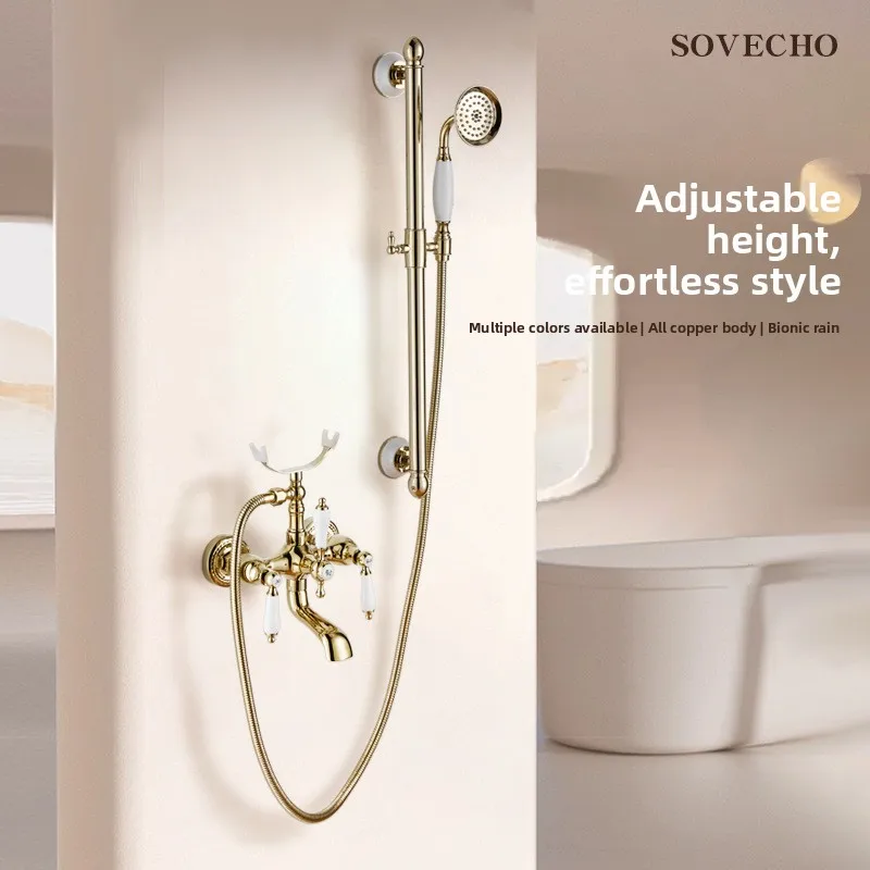 European Style Brass Vintage Shower Set with Adjustable Rod for Bathroom Gold
European Style Brass Vintage Shower Set with Adjustable Rod for Bathroom Gold