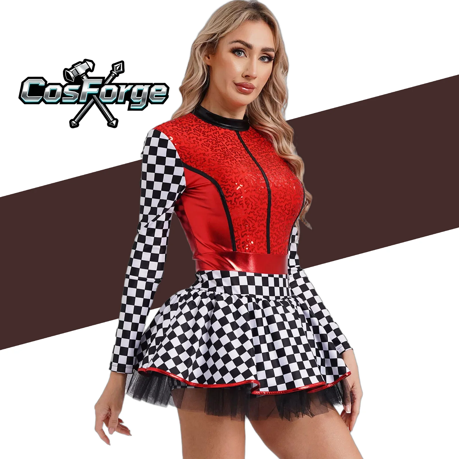 Race Car Driver Cosplay Costume - Long Sleeve Checkerboard Sequin Tutu Dress Racer Party Adult Halloween
Race Car Driver Cosplay Costume - Long Sleeve Checkerboard Sequin Tutu Dress Racer Party Adult Halloween