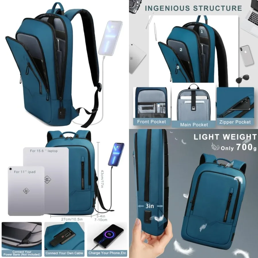 Backpack for Men Business Slim Backpack with USB Charger Computer Lightweight Anti-theft Travel
Backpack for Men Business Slim Backpack with USB Charger Computer Lightweight Anti-theft Travel