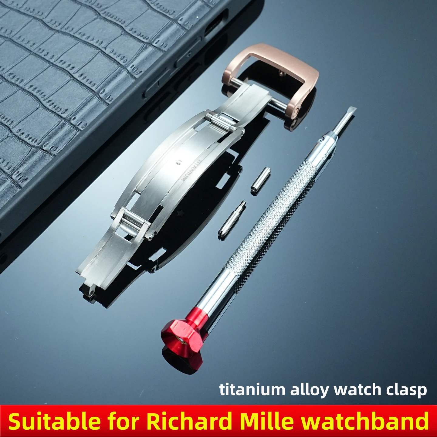 Suitable for Richard Mille rubber strap with titanium clasp, titanium leather watch bracelet with clasp, watch accessories 18mm
Suitable for Richard Mille rubber strap with titanium clasp, titanium leather watch bracelet with clasp, watch accessories 18mm