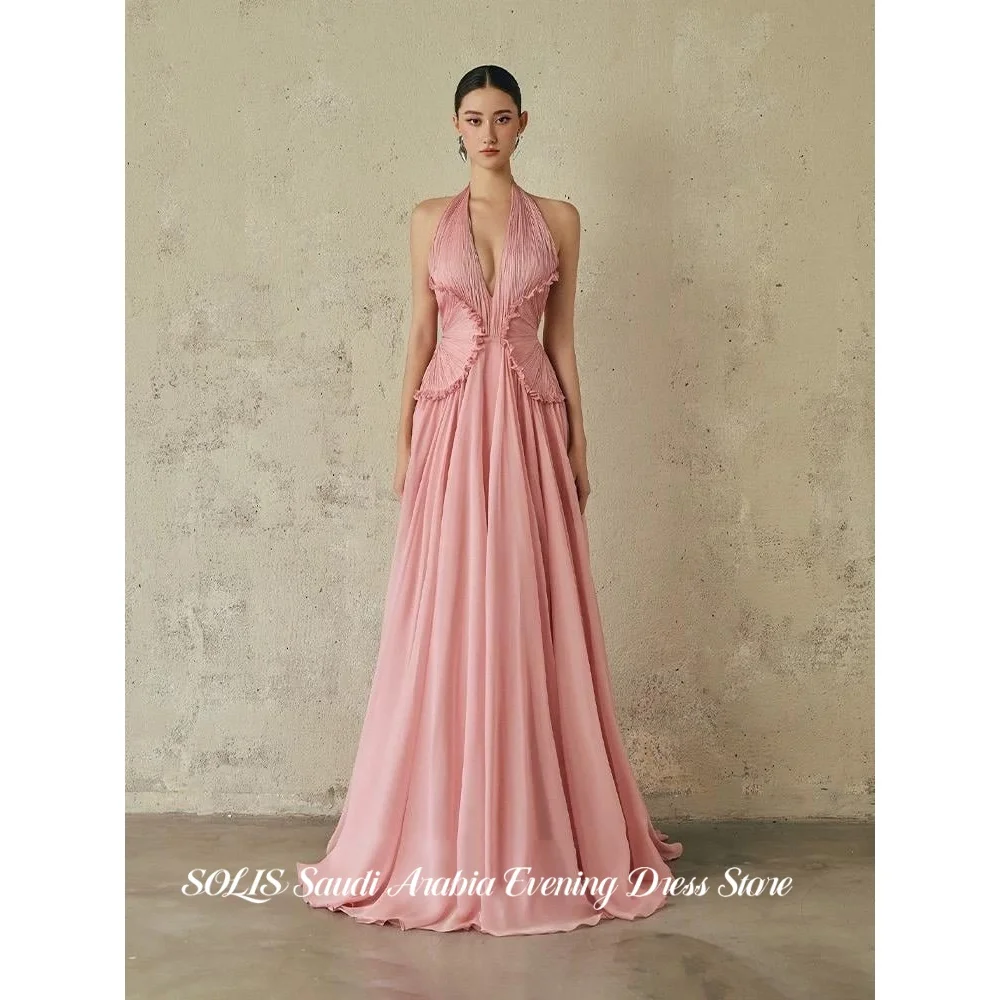 SOLIS Pink Prom Dress Flowy Chiffon Elegant Evening Dress with Pleated Ruffle Trim A-Line Floor-Length Party Dress Customized
SOLIS Pink Prom Dress Flowy Chiffon Elegant Evening Dress with Pleated Ruffle Trim A-Line Floor-Length Party Dress Customized