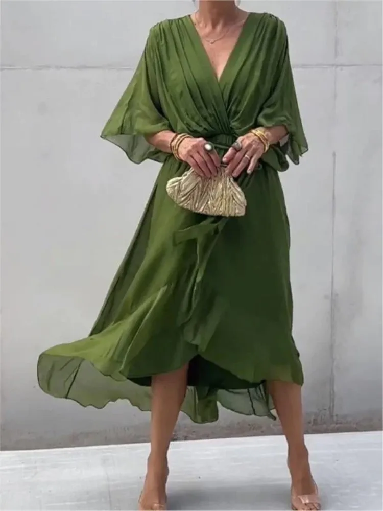 2025 Dresses For Women Beach Solid Color Lace-up Long Dress Spring Summer New Casual Bat Sleeve Irregular Elegant Female Vestdio
2025 Dresses For Women Beach Solid Color Lace-up Long Dress Spring Summer New Casual Bat Sleeve Irregular Elegant Female Vestdio