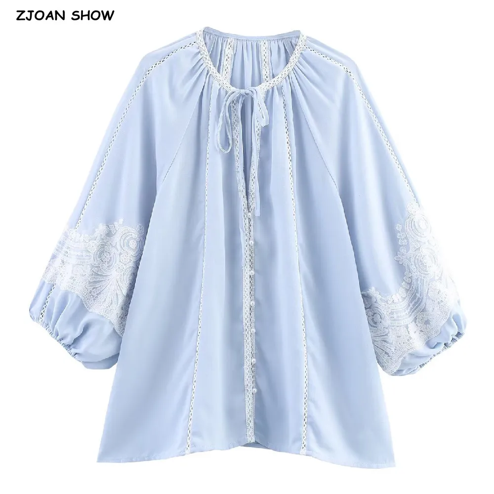 2025 BOHO Bow Lacing up V neck Spliced Lace 3/4 Lantern Sleeve Shirt Holiday Women Single-Breasted Pearl Buttons Blouse Tops
2025 BOHO Bow Lacing up V neck Spliced Lace 3/4 Lantern Sleeve Shirt Holiday Women Single-Breasted Pearl Buttons Blouse Tops