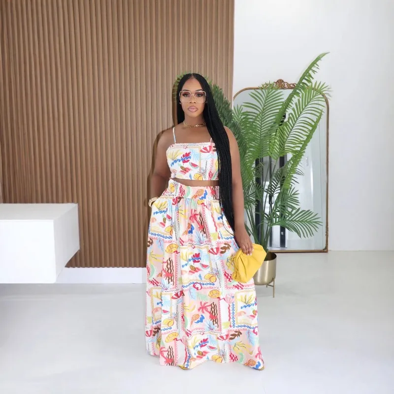Summer Printed Vacation Beach 2 Piece Set Women Shirring Camis Crop Tops + A-line Maxi Skirts Fashion Casual Dress Suits
Summer Printed Vacation Beach 2 Piece Set Women Shirring Camis Crop Tops + A-line Maxi Skirts Fashion Casual Dress Suits