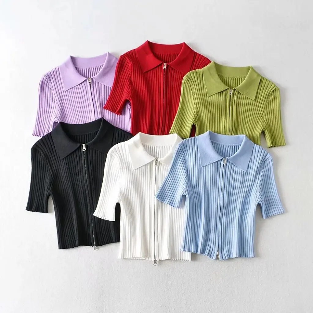 Women's V-neck Knitted Sweater Short Sleeve Double Zipper Lapel Retro Style European American Fashion Autumn New
Women's V-neck Knitted Sweater Short Sleeve Double Zipper Lapel Retro Style European American Fashion Autumn New