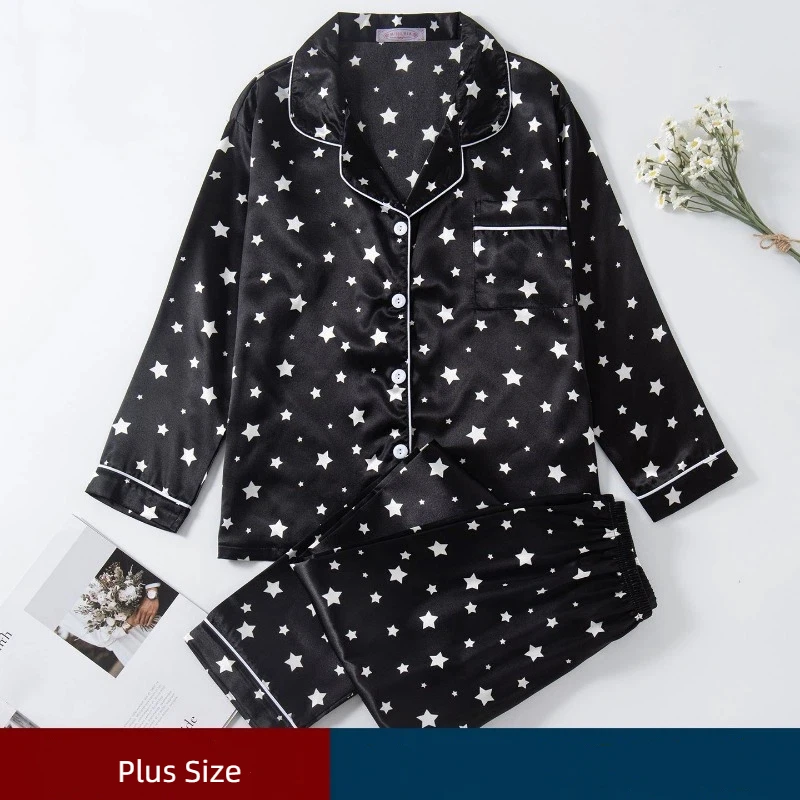 Plus Size 3XL-8XL Women's Ice Silk Pajamas Set Long Sleeve Sleepwear Loungewear Nightwear Star Print Homewear Summer New Fashion
Plus Size 3XL-8XL Women's Ice Silk Pajamas Set Long Sleeve Sleepwear Loungewear Nightwear Star Print Homewear Summer New Fashion