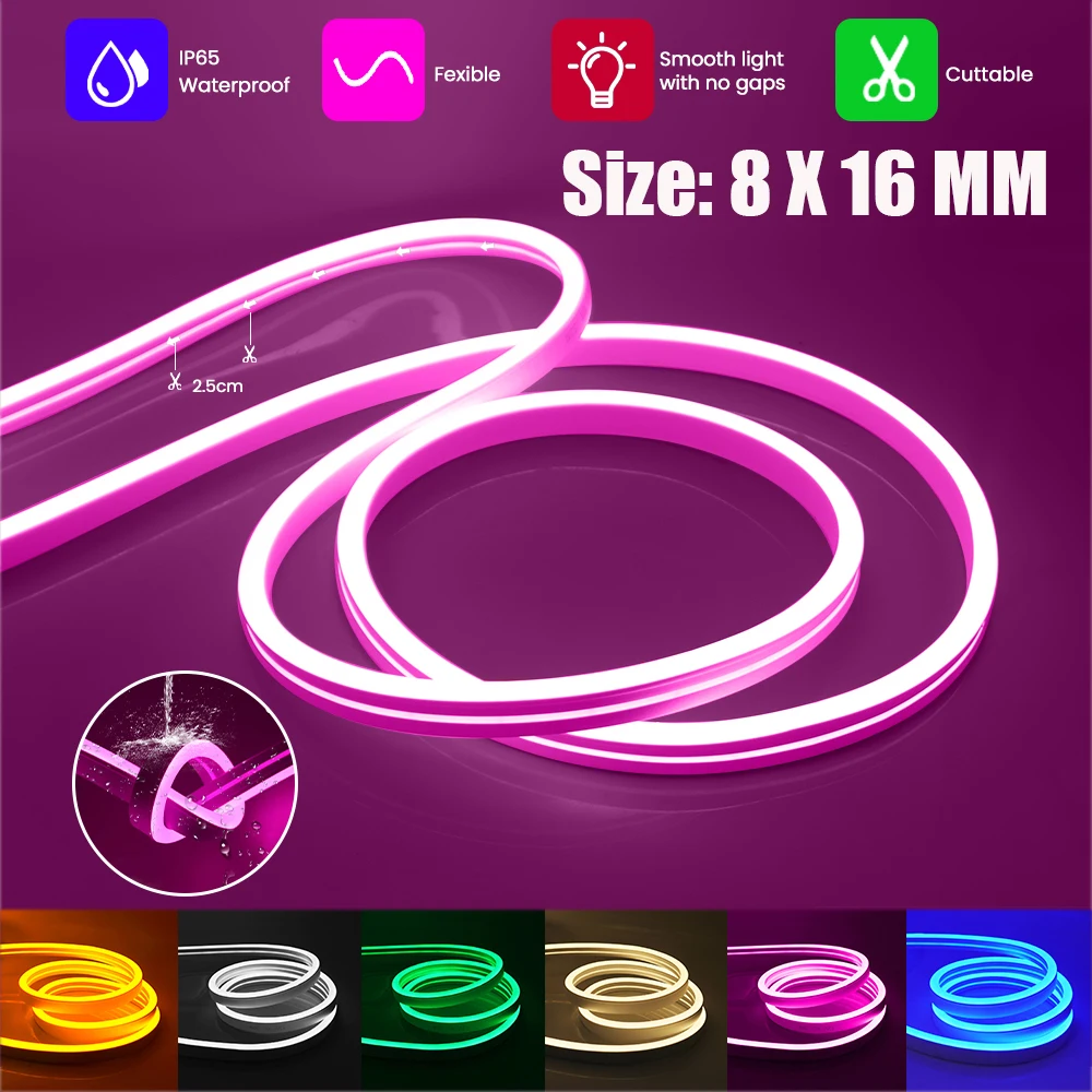 8X16MM 120Leds/M DC 12V Neon Strip Dimmerable White/Ice Blue/Pink/Yellow/Green/Pink Flexible Ribbion Rope LED Strip
8X16MM 120Leds/M DC 12V Neon Strip Dimmerable White/Ice Blue/Pink/Yellow/Green/Pink Flexible Ribbion Rope LED Strip