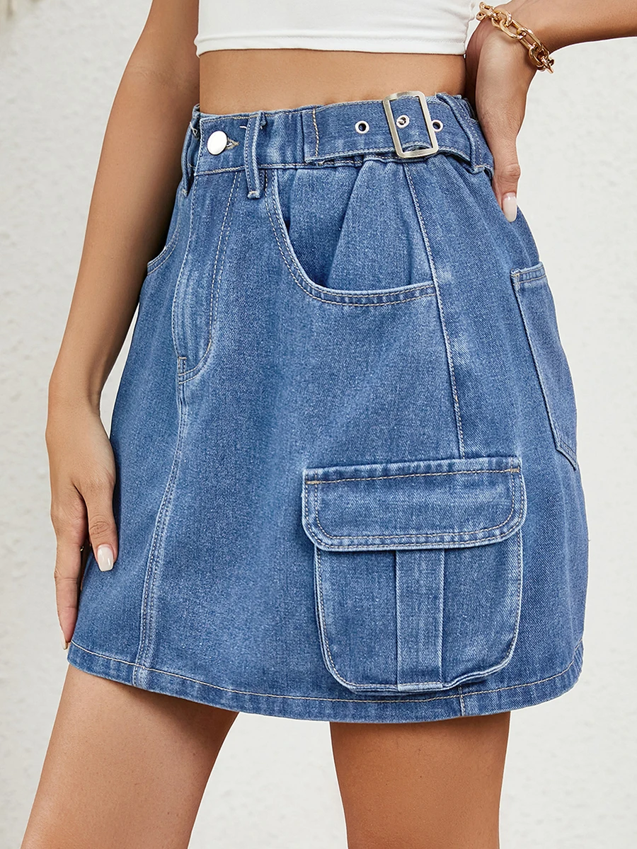 Ladies Denim Skirts in Classic Blue with Stylish Adjustable Waistband and Convenient Pockets - Trendy Summer Fashion Mini Skirt
Ladies Denim Skirts in Classic Blue with Stylish Adjustable Waistband and Convenient Pockets - Trendy Summer Fashion Mini Skirt