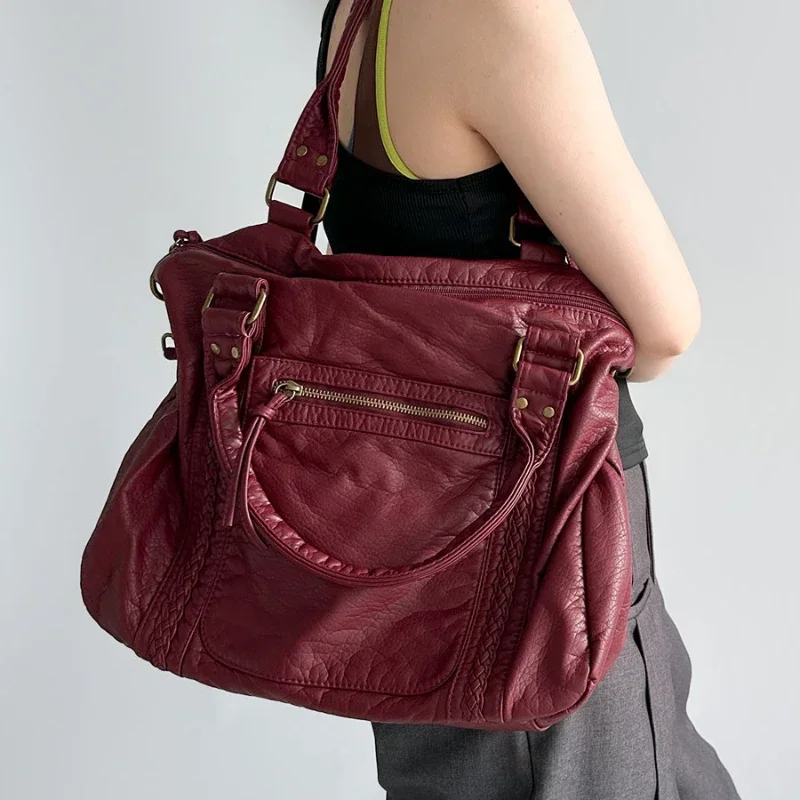Women's Fashion Y2K Hot Girl Washed Distressed Motorcycle Bag Large Capacity Vegan Leather Shoulder Handbag
Women's Fashion Y2K Hot Girl Washed Distressed Motorcycle Bag Large Capacity Vegan Leather Shoulder Handbag