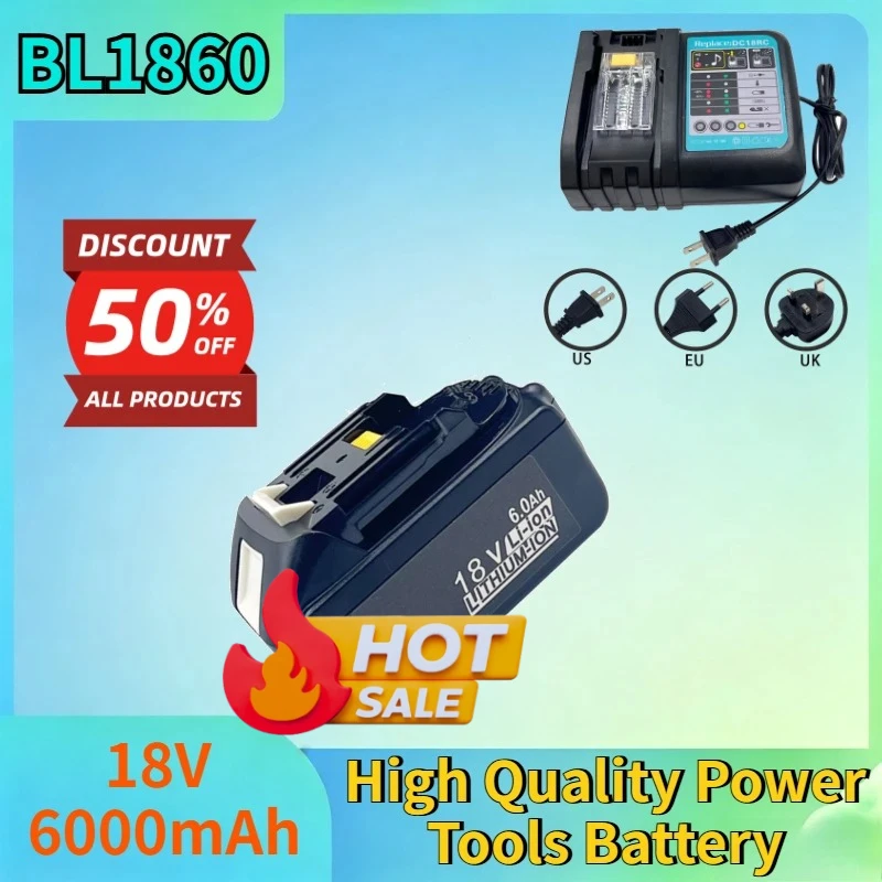 Newest 18V 6000mAh BL1860 Lithium-ion Rechargeable Battery for Makita BL1860B BL1830 BL1850 High Quality Power Tools Battery
Newest 18V 6000mAh BL1860 Lithium-ion Rechargeable Battery for Makita BL1860B BL1830 BL1850 High Quality Power Tools Battery