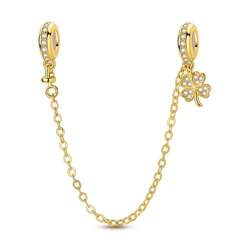 Classic Golden Safety Chain Inlaid 925 Sterling Silver Zirconium Four-Leaf Clover Charms Bead Fit Original Bracelet DIY Jewelry
Classic Golden Safety Chain Inlaid 925 Sterling Silver Zirconium Four-Leaf Clover Charms Bead Fit Original Bracelet DIY Jewelry