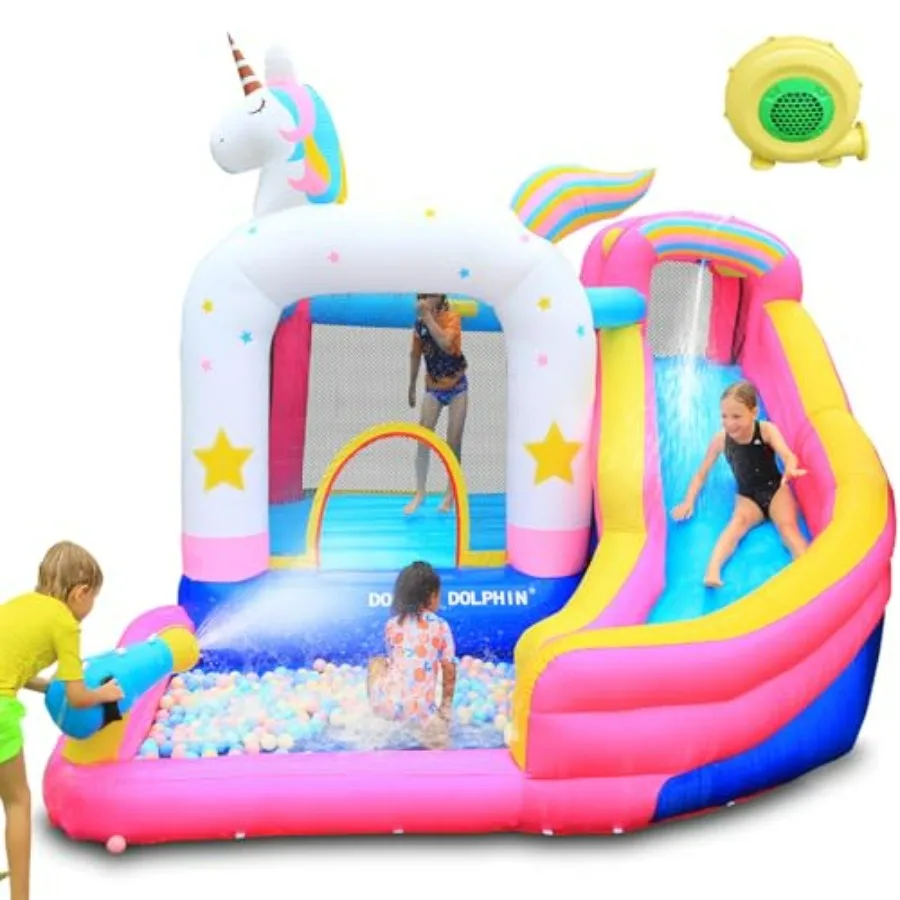Backyard inflatable bounce house water slide for kids, PVC material, blue and yellow, dual wet/dry use with included blower
Backyard inflatable bounce house water slide for kids, PVC material, blue and yellow, dual wet/dry use with included blower
