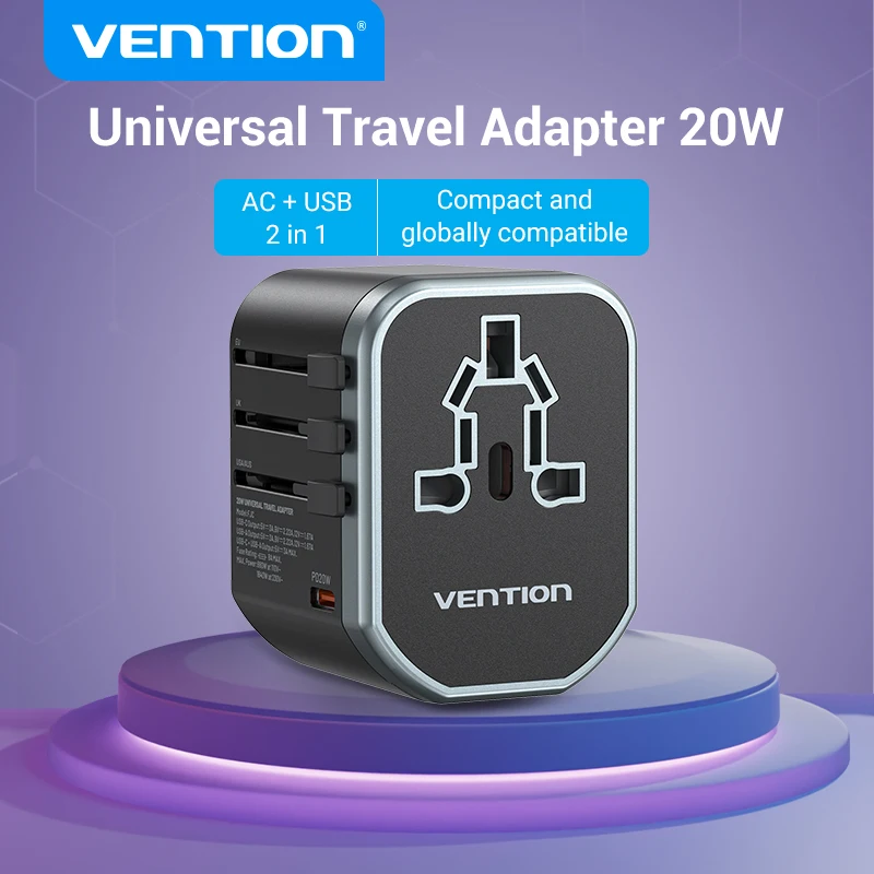 Универсальный дорожный адаптер Vention 20 Вт PD 20 Вт, универсальное настенное зарядное устройство, вилка переменного тока для США, ЕС, Австралии, Великобритании
Универсальный дорожный адаптер Vention 20 Вт PD 20 Вт, универсальное настенное зарядное устройство, вилка переменного тока для США, ЕС, Австралии, Великобритании