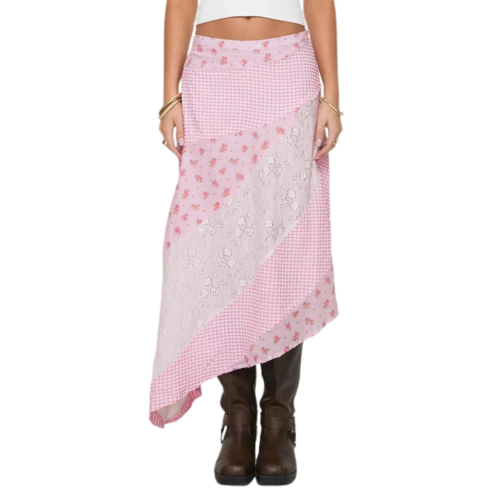 Women Patchwork Floral Print Asymmetrical Skirts Hem Elastic Waist Lace Hollow Out Woman Skirts 2025 New Collection
Women Patchwork Floral Print Asymmetrical Skirts Hem Elastic Waist Lace Hollow Out Woman Skirts 2025 New Collection