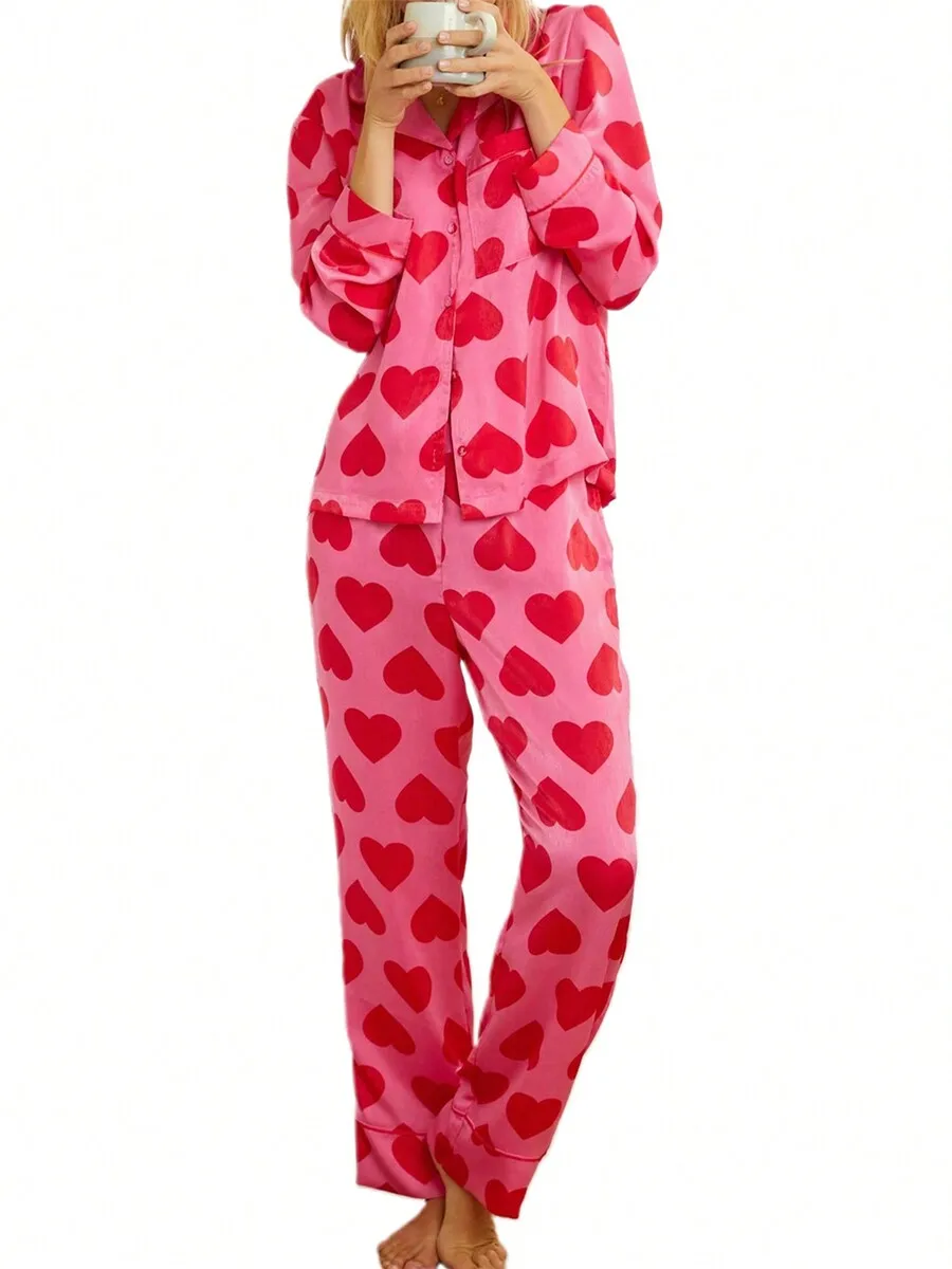 Womens Two Piece Heart Print Pajama Set Long Sleeve Sleepwear Loungewear
Womens Two Piece Heart Print Pajama Set Long Sleeve Sleepwear Loungewear