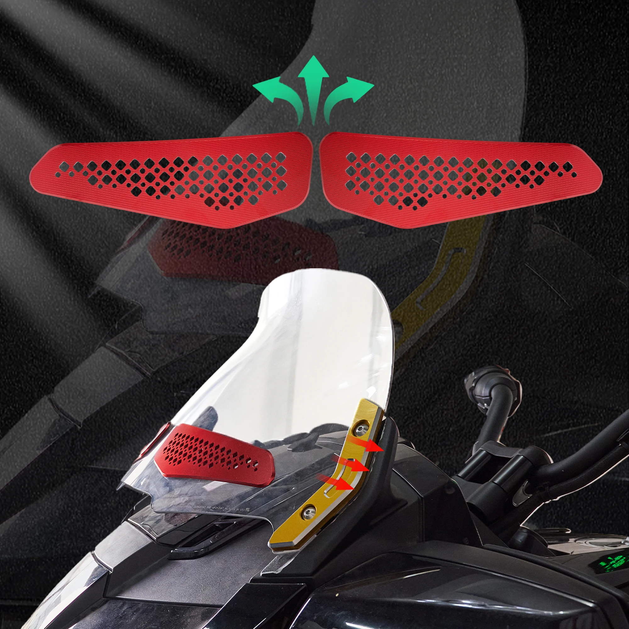Windshield Vent Inserts Directional Vent Grille Air Flow Deflector Kit Anti Wind Bug Rain Guard for Can-Am Spyder F3T and F3
Windshield Vent Inserts Directional Vent Grille Air Flow Deflector Kit Anti Wind Bug Rain Guard for Can-Am Spyder F3T and F3