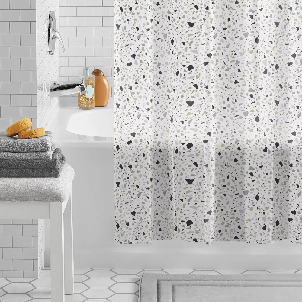 Waterproof Eco-Friendly Recycled PEVA Shower Curtain Set with Hooks Terrazzo Pattern in Black and White
Waterproof Eco-Friendly Recycled PEVA Shower Curtain Set with Hooks Terrazzo Pattern in Black and White