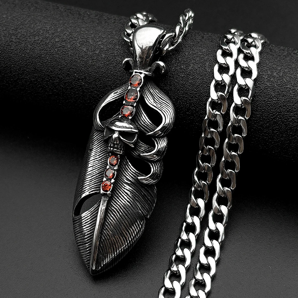 Vintage Boho Skull Feather Red Rhinestones Pendant Necklace for Women Men Stainless Steel Chain Silver Color Amulet Jewelry Gift
Vintage Boho Skull Feather Red Rhinestones Pendant Necklace for Women Men Stainless Steel Chain Silver Color Amulet Jewelry Gift