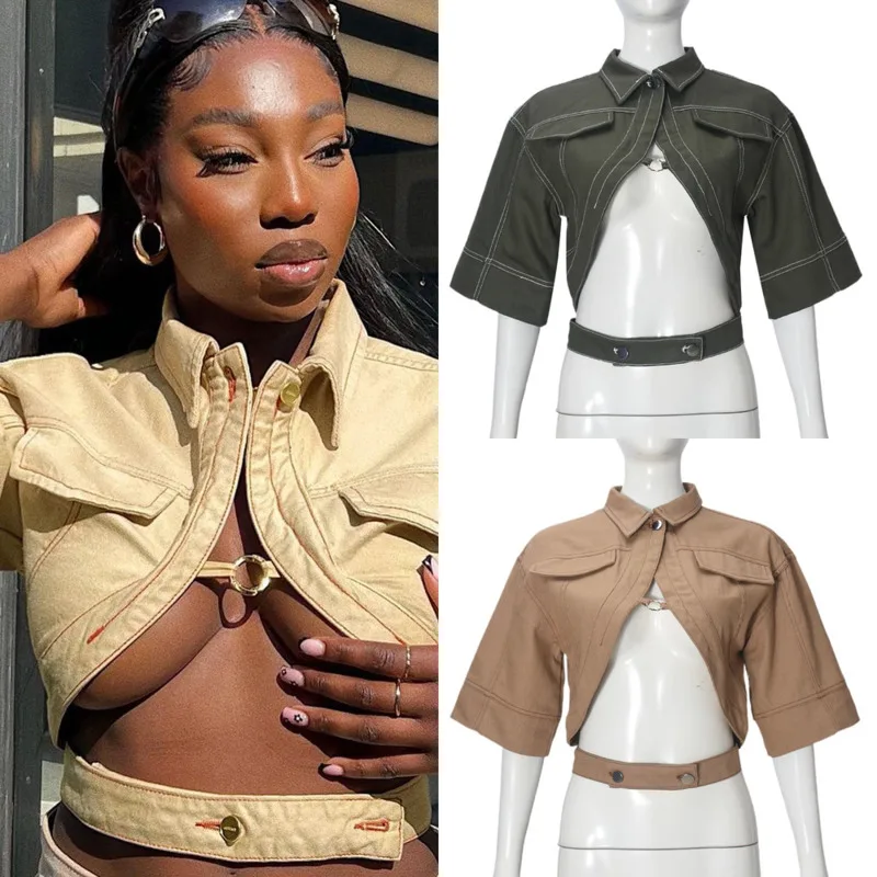 Women Solid Lapel Cut Out Crop Top Half Sleeve Cropped Jacket Button Front Open Front Streetwear Casual Going Out Clubwear Y2K
Women Solid Lapel Cut Out Crop Top Half Sleeve Cropped Jacket Button Front Open Front Streetwear Casual Going Out Clubwear Y2K