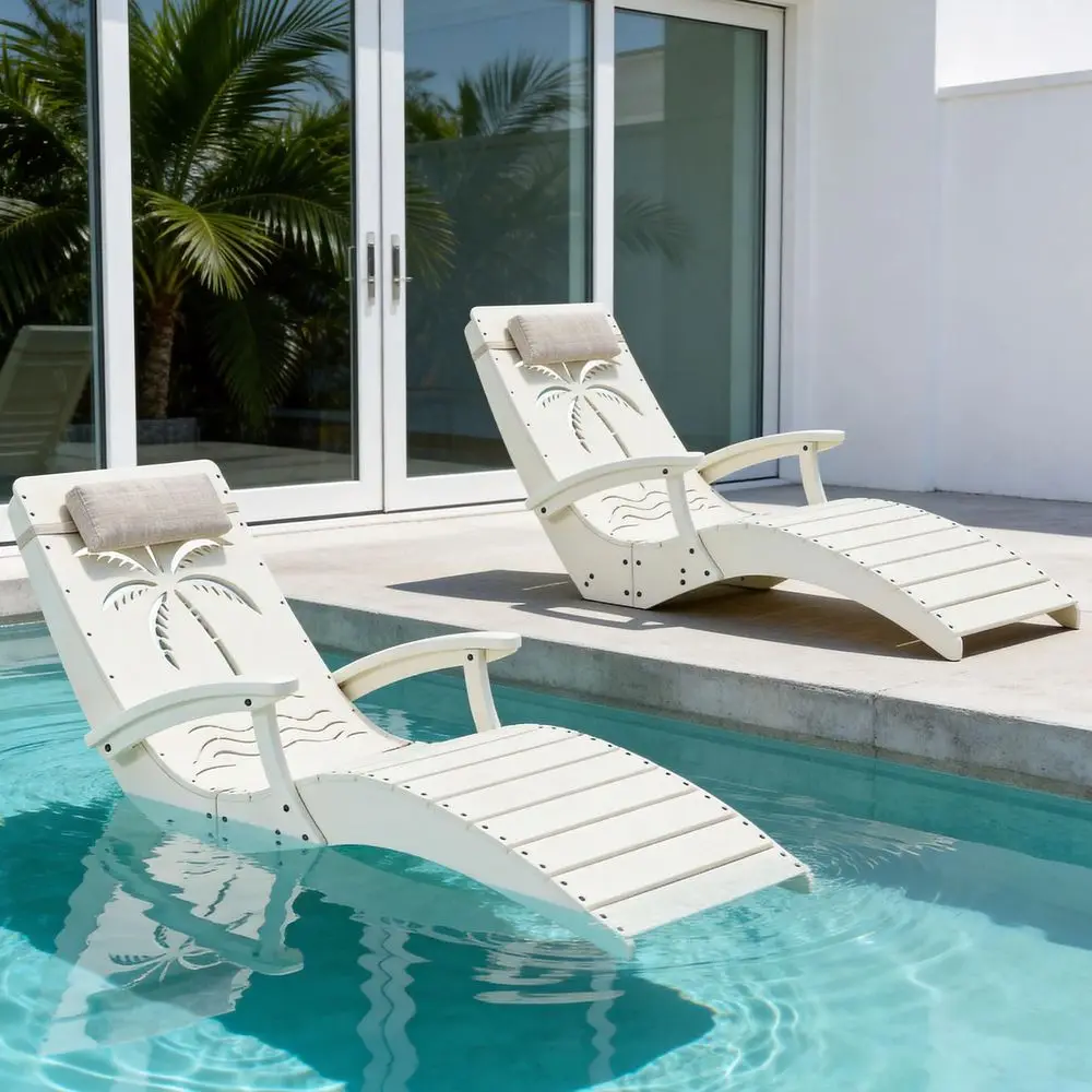 Pool Lounge Chairs Set of 2 with Armrests, HDPE Pool Chaise Loungers for Sun Shelf, Ergonomic Pool Chairs with Adjustable Headr
Pool Lounge Chairs Set of 2 with Armrests, HDPE Pool Chaise Loungers for Sun Shelf, Ergonomic Pool Chairs with Adjustable Headr